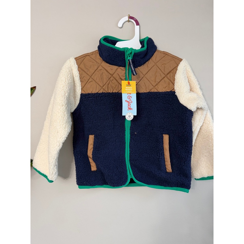 Cat & Jack Sherpa Jacket Toddler 3T Navy Cream Brown Quilted Yoke NWT